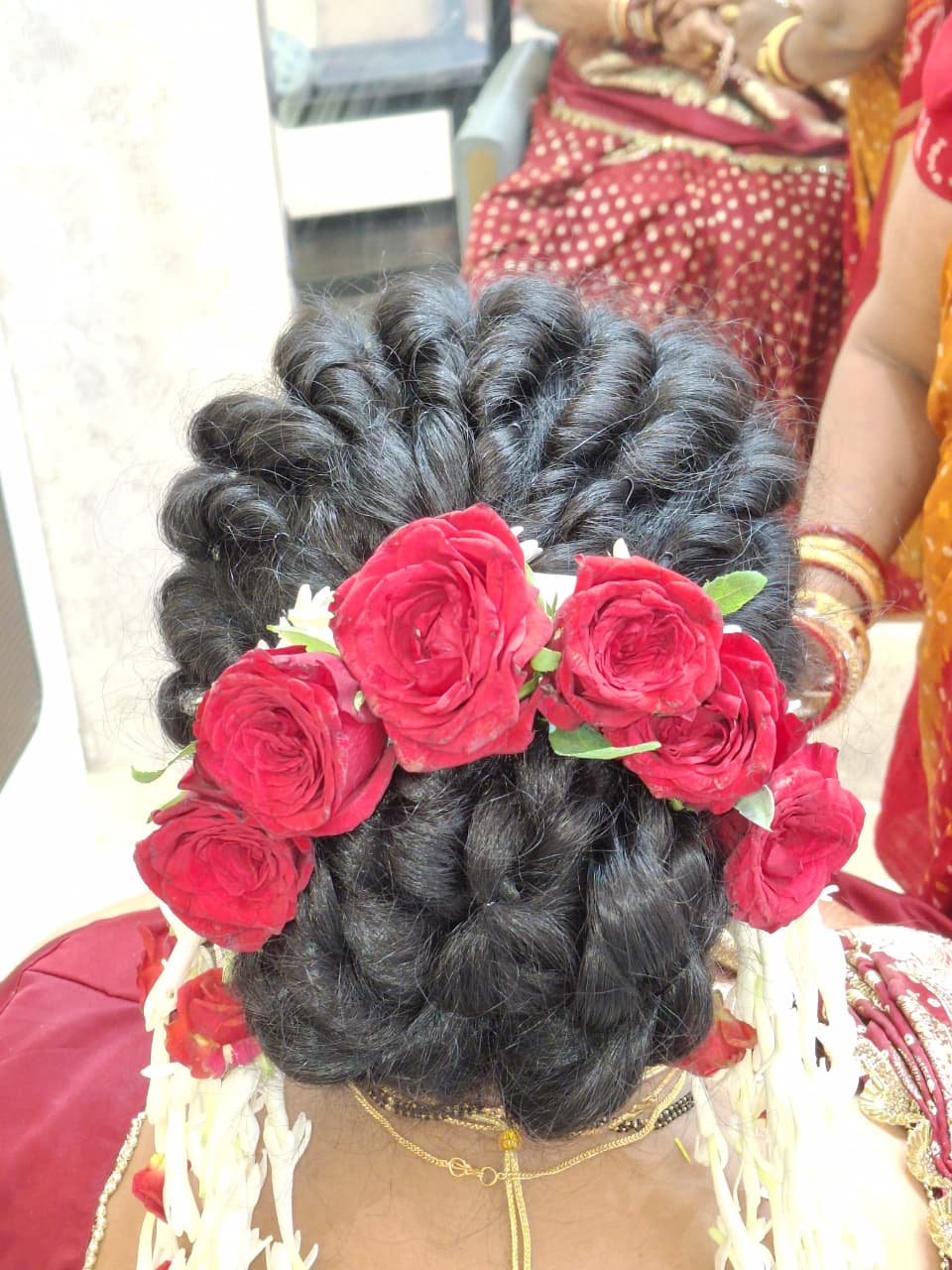 Bridal Updo with Red Roses